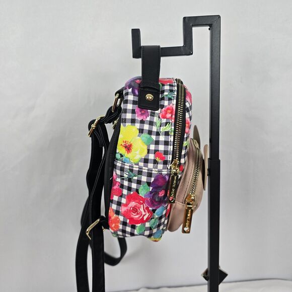 Betsey Johnson Mini Backpack Kitsch Check Floral Colorful 8" x 8" x 3" - Picture 11 of 14